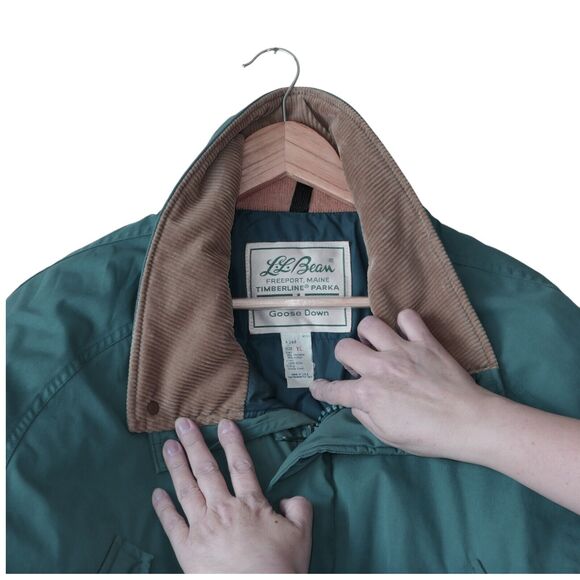 Vintage L.L. Bean Sz XL Goose Down Timberline Parka Teal Barn Jacket Corduroy - Picture 8 of 16